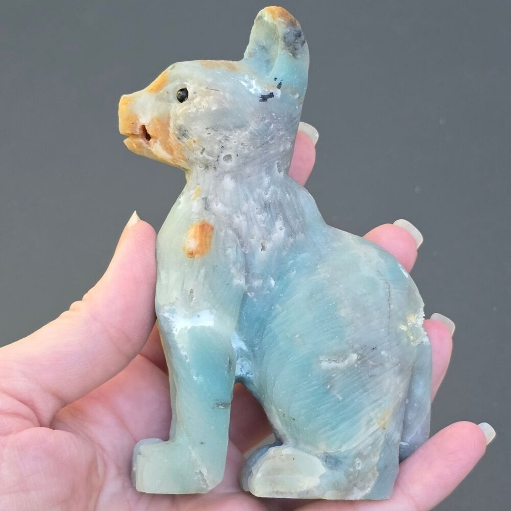Amazonite ✦ Quartz Cat Figurine ✦ 324g Crystal Sculpture ✦ Healing Animal Totem